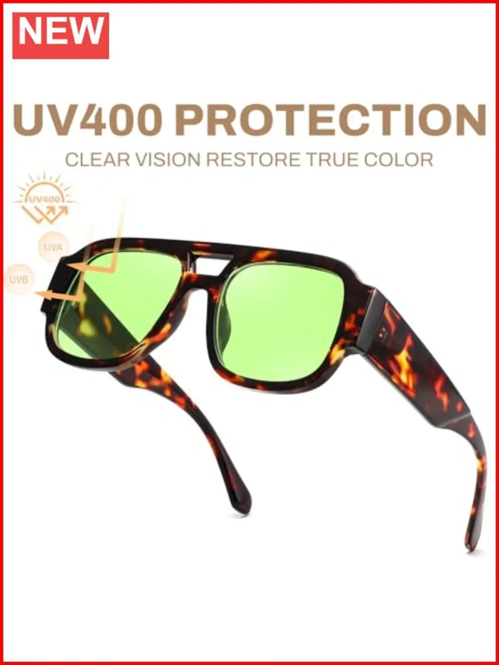 Retro Aviator Double Bridge Square Pilot Sunglasses UV400 Protection